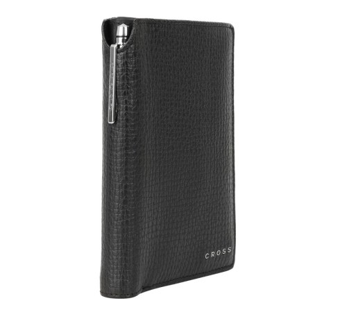 Бумажник для документов Cross Hudson Black, с ручкой Cross, кожа наппа, фактурная, черный
