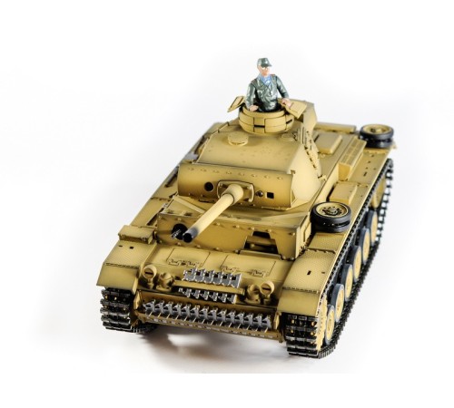 Р/У танк Taigen 1/16 Panzerkampfwagen III (Германия) дым, свет (для ИК боя) V3 2.4G RTR пустыня