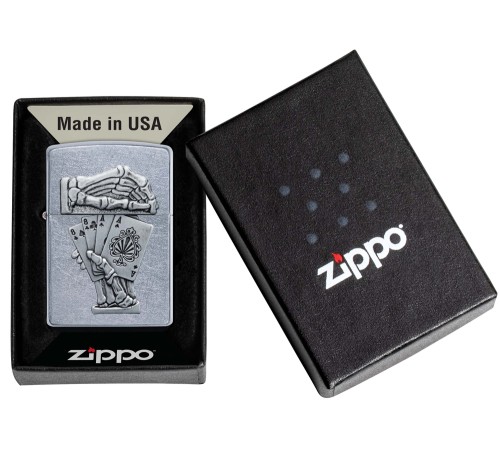 Зажигалка ZIPPO Dead Mans Hand с покрытием Street Chrome, латунь/сталь, серебристая, 38x13x57 мм