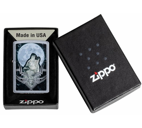 Зажигалка ZIPPO Howling Wolf с покрытием Street Chrome, латунь/сталь, серебристая, 38x13x57 мм