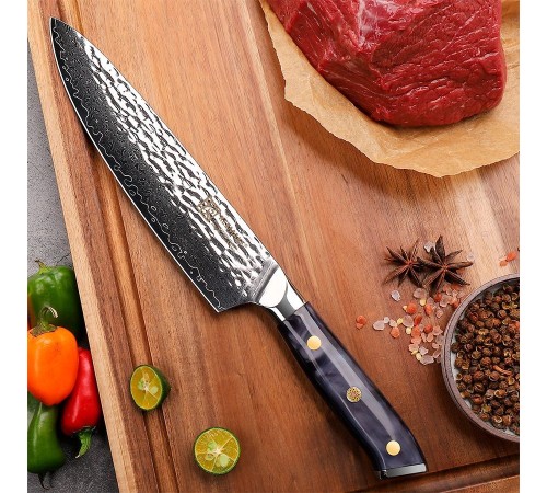Нож шеф-повара из дамасской стали Keemake 8 Inch Chef Knife, синий