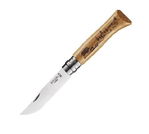Нож Opinel №8, нержавеющая сталь, рукоять дуб, гравировка кабан. 002331