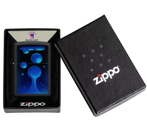 Зажигалка ZIPPO Lava Lamp с покрытием Black Light, латунь/сталь, черная,матовая 38x13x57 мм