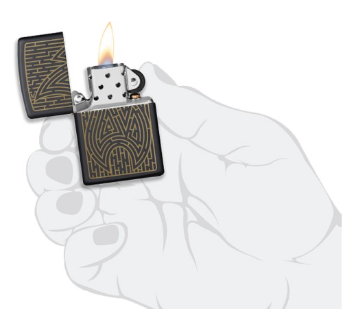 Зажигалка ZIPPO Zippo Maze с покрытием Black Matte, латунь/сталь, чёрная, матовая, 38x13x57 мм
