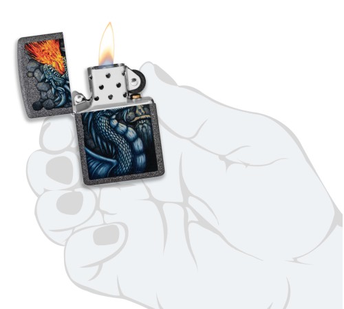 Зажигалка ZIPPO Fiery Dragon с покрытием Iron Stone, латунь/сталь, серая, матовая, 38x13x57 мм