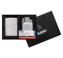 Набор ZIPPO: зажигалка 200 с покрытием Brushed Chrome и газовый вставной блок с двойным пламенем
