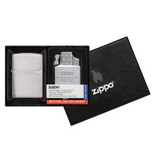 Набор ZIPPO: зажигалка 200 с покрытием Brushed Chrome и газовый вставной блок с двойным пламенем