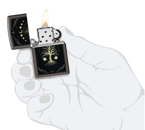 Зажигалка ZIPPO Mystic Nature Design с покрытием Black Ice®, латунь/сталь, черная, 38x13x57 мм