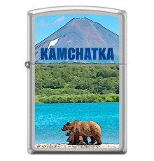 Зажигалка ZIPPO Камчатка с покрытием Satin Chrome™, латунь/сталь, серебристая, матовая, 38x13x57 мм