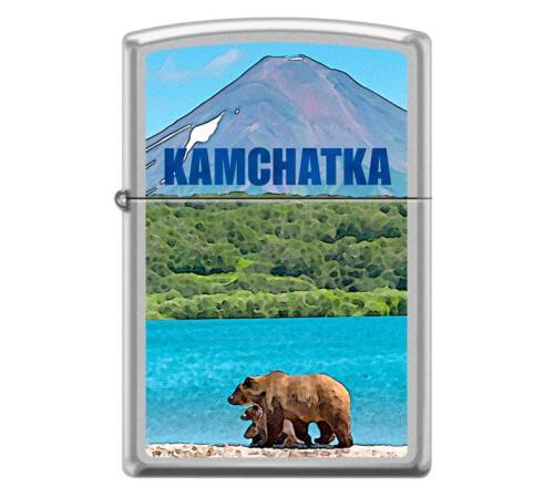 Зажигалка ZIPPO Камчатка с покрытием Satin Chrome™, латунь/сталь, серебристая, матовая, 38x13x57 мм