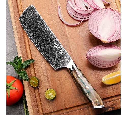 Нож из дамасской стали для овощей Keemake 7 Inch Nakiri Knife, бежевый