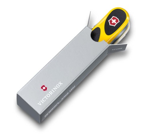 Нож перочинный VICTORINOX EvoGrip S18, 85 мм, 15 функций, с фиксатором, жёлтый с чёрными вставками