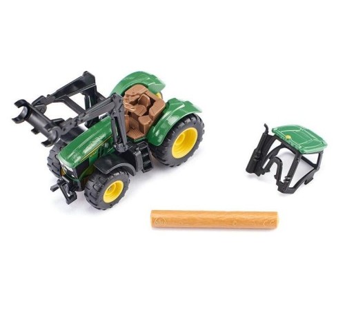 Трактор Siku 1540 John Deere с фронтальным погрузчиком для захвата брёвен