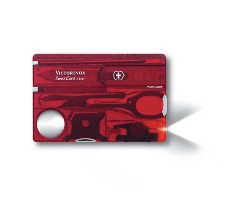 Швейцарская карточка VICTORINOX SwissCard Lite, 13 функций, полупрозрачная красная