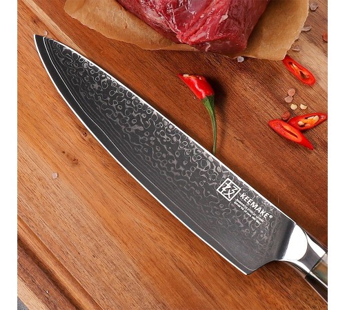 Нож шеф-повара из дамасской стали Keemake 8 Inch Chef Knife Green Gem, бежевый