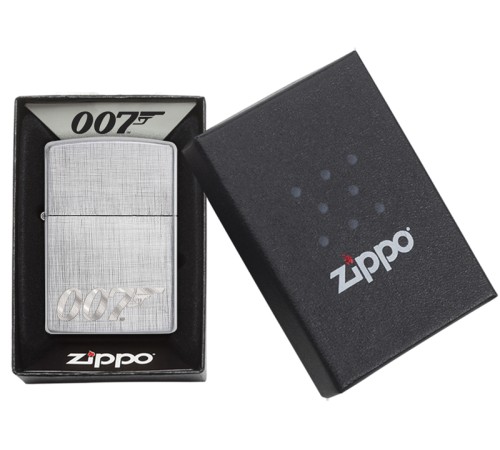 Зажигалка ZIPPO James Bond с покрытием Brushed Chrome, латунь/сталь, серебристая, 36x12x56 мм
