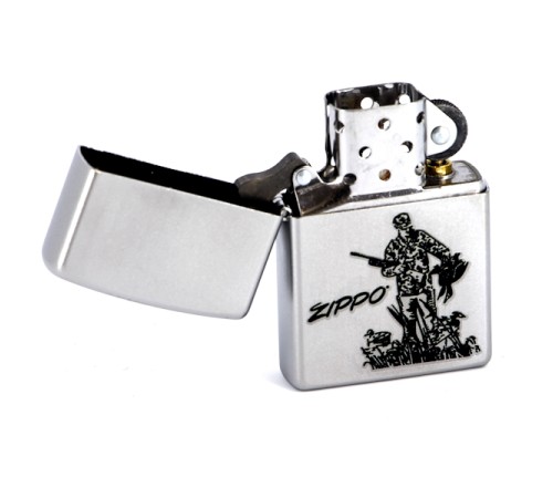 Зажигалка ZIPPO Duck Hunting, с покрытием Satin Chrome™, латунь/сталь, серебристая, 38x13x57 мм