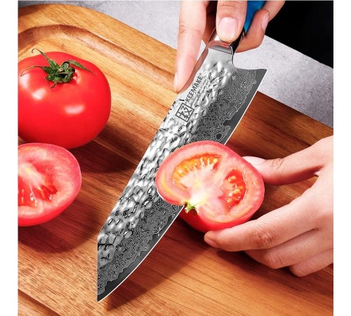 Нож кирицукe из дамасской стали Keemake 8 Inch Kiritsuke Knife, синий + бежевый