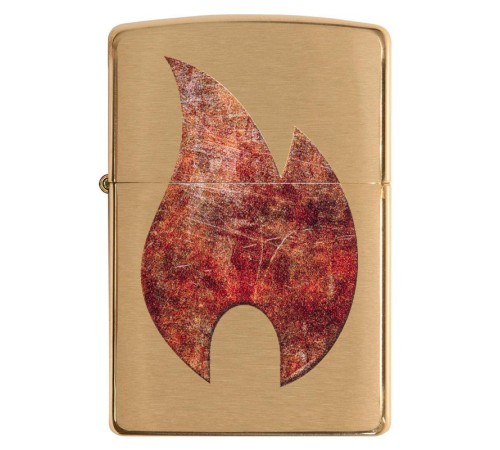 Зажигалка ZIPPO Rusty Flame с покрытием Brushed Brass, латунь/сталь, золотистая, 38x13x57 мм