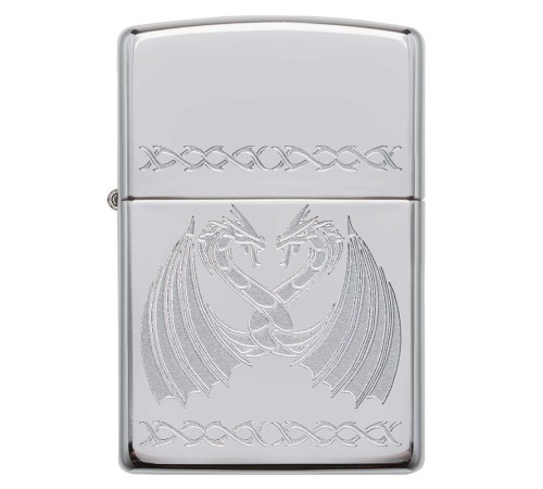 Зажигалка ZIPPO Dancing Dragons с покрытием High Polish Chrome, латунь/сталь, серебро, 38x13x57 мм