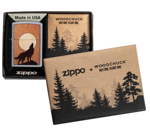 Зажигалка ZIPPO WOODCHUCK с покрытием Street Chrome™, латунь/сталь/дерево, серебристая, 38x13x57 мм