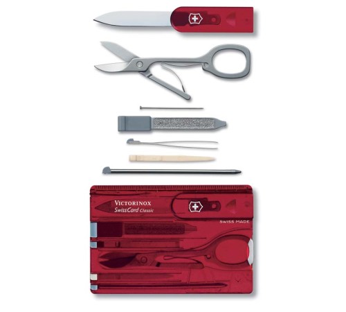 Швейцарская карточка VICTORINOX SwissCard Classic, 10 функций, полупрозрачная красная