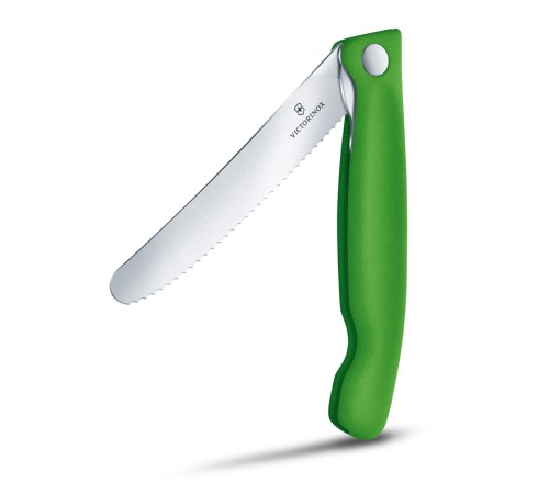 Нож для овощей VICTORINOX SwissClassic, складной, лезвие 11 см с волнистой заточкой, зелёный