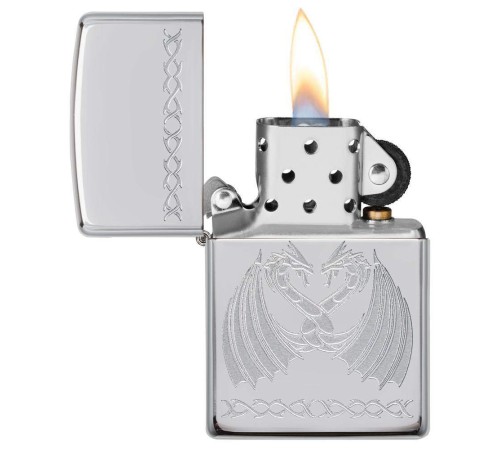 Зажигалка ZIPPO Dancing Dragons с покрытием High Polish Chrome, латунь/сталь, серебро, 38x13x57 мм