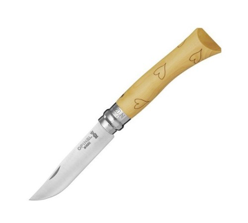 Нож Opinel №7 Nature, нержавеющая сталь, рукоять самшит, гравировка сердца, 001548