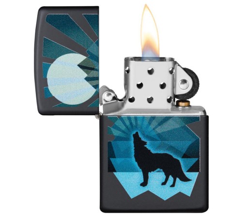 Зажигалка ZIPPO Wolf and Moon с покрытием Black Matte, латунь/сталь, чёрная, матовая, 38x13x57 мм