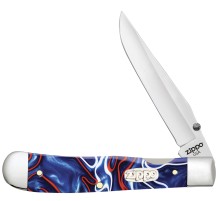 Нож перочинный ZIPPO Patriotic Kirinite Smooth Trapperlock, 105 мм, синий + ЗАЖИГАЛКА ZIPPO 207