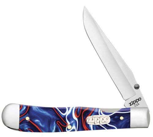 Нож перочинный ZIPPO Patriotic Kirinite Smooth Trapperlock, 105 мм, синий + ЗАЖИГАЛКА ZIPPO 207