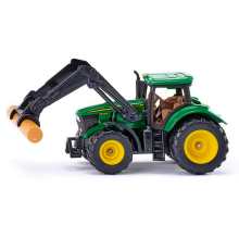 Трактор Siku 1540 John Deere с фронтальным погрузчиком для захвата брёвен