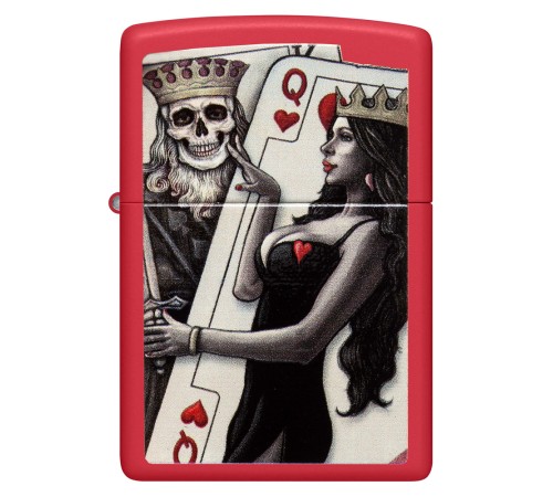 Зажигалка ZIPPO Skull King Queen Beauty с покрытием Red Matte, латунь/сталь, красная, 38x13x57 мм