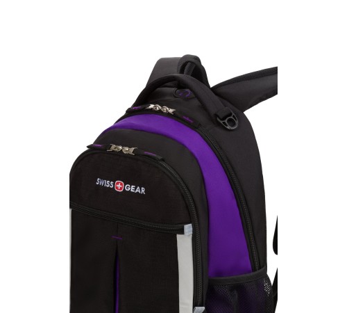 Рюкзак SWISSGEAR, чёрный/фиолетовый/серебристый, полиэстер 600D, 32х15х45 см, 22 л