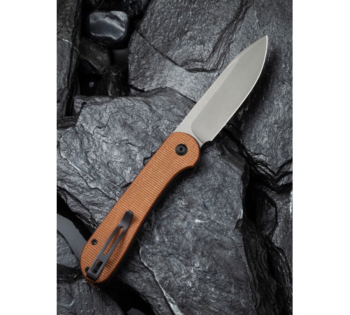 Складной нож CIVIVI Button Lock Elementum 14C28N Steel Gray Stonewashed Handle Brown Micarta