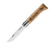 Нож Opinel №8, нержавеющая сталь, рукоять дуб, гравировка серна, 002336