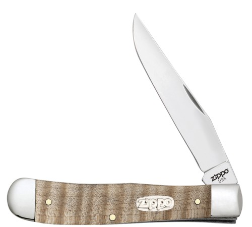 Нож перочинный ZIPPO Natural Curly Maple Wood Trapper, 105 мм, бежевый + ЗАЖИГАЛКА ZIPPO 207