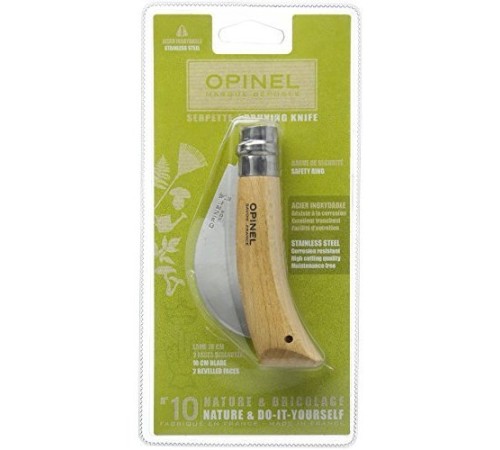 Нож садовый Opinel №10, нержавеющая сталь, с изогнутым лезвием, блистер, 000657