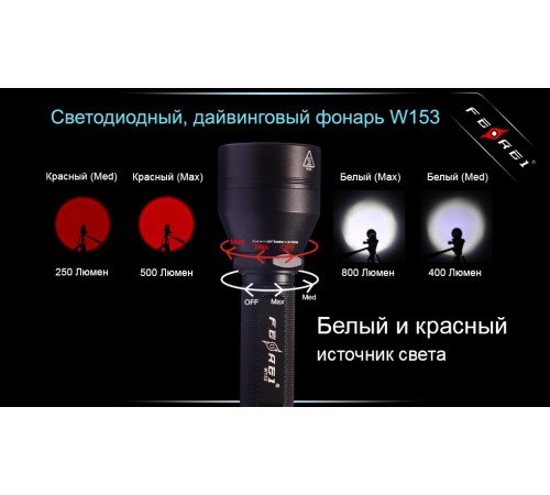 Фонарь для дайвинга Ferei W153 1хCREE XM-L (Cool White) 2xCREE XP-E (Red)
