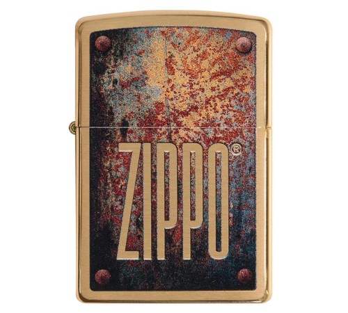 Зажигалка ZIPPO Rusty Plate с покрытием Brushed Brass, латунь/сталь, золотистая, 38x13x57 мм