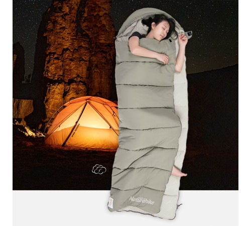 Ультралёгкий спальный мешок Naturehike CNK2350WS023 M400 хлопковый с капюшоном весна осень зеленый, молния слева