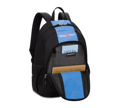 Рюкзак SWISSGEAR, чёрный/голубой, полиэстер 420D, 32х14х45 см, 20 л