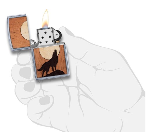 Зажигалка ZIPPO WOODCHUCK с покрытием Street Chrome™, латунь/сталь/дерево, серебристая, 38x13x57 мм