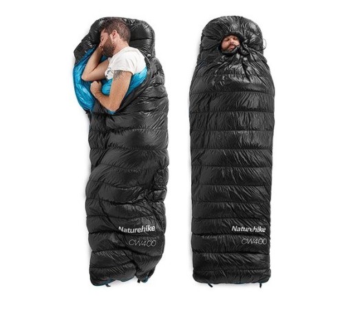 Мешок спальный Naturehike CW400 NH18C400-D с гусинным пухом, размер L, черный, 6927595761670