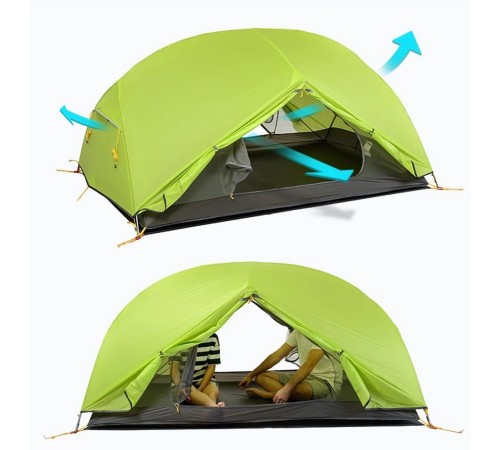 Палатка 2-местная Naturehike сверхлегкая Mongar NH17T007-M, 20D , светло-зеленый, 6927595708088
