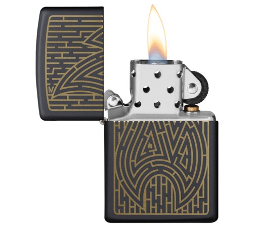 Зажигалка ZIPPO Zippo Maze с покрытием Black Matte, латунь/сталь, чёрная, матовая, 38x13x57 мм