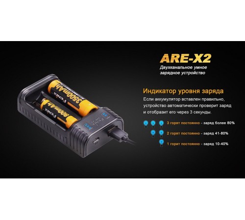 Зарядное устройство Fenix ARE-X2 (10440, 14500, 16340, 18650, 26650)