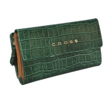 Кошелёк Cross Bebe Coco, кожа наппа фактурная, цвет зелёный/рыжий, 19,5 х 10,5 х 3 см