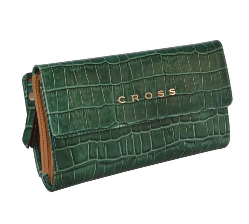 Кошелёк Cross Bebe Coco, кожа наппа фактурная, цвет зелёный/рыжий, 19,5 х 10,5 х 3 см